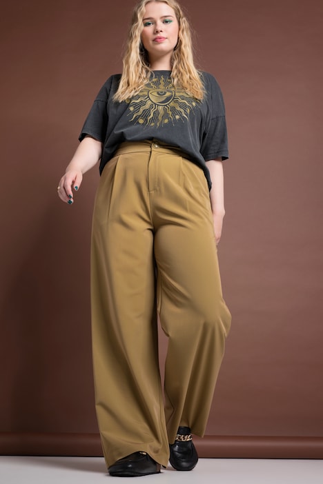 Hose, High Waist, weites Bein, teilelastischer Bund