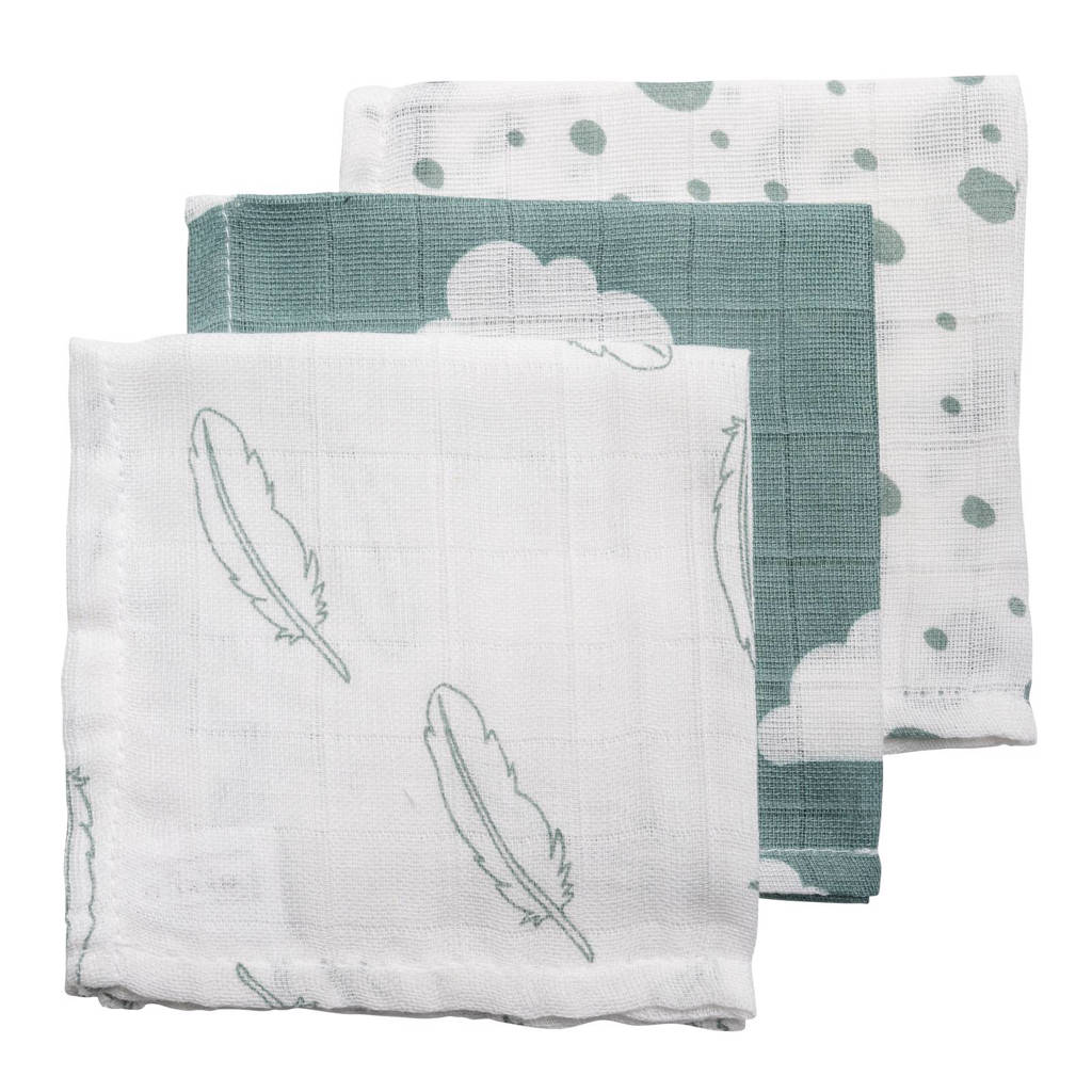 Geweldig.hydrofiele monddoekjes 30x30 cm (3 stuks) jade/wit