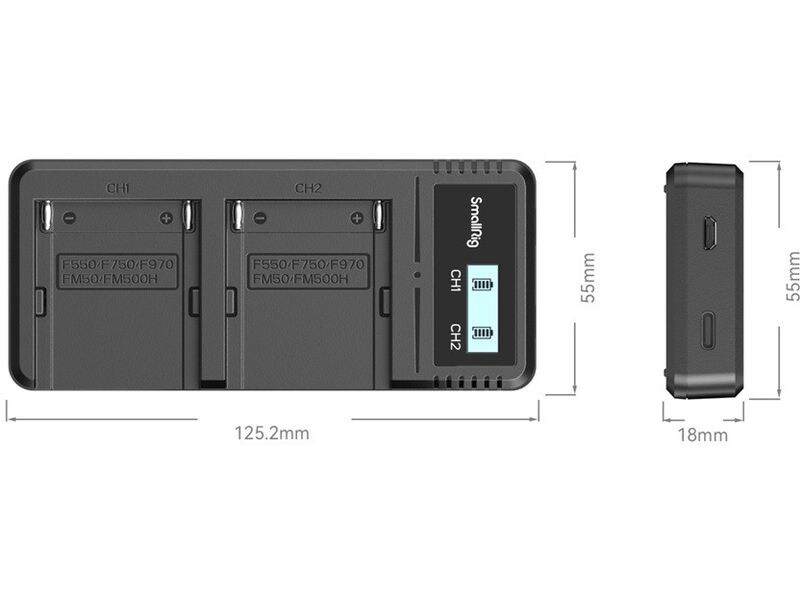 Smallrig Ladegerät Sony NP-F970 Kompaktes, duales Ladegerät mit LCD-Display