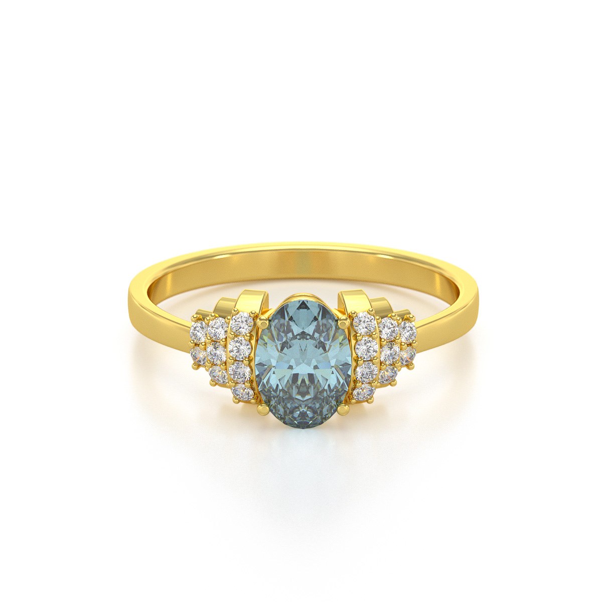 Bague ADEN Or 585 Jaune Aigue-Marine et diamants 2.24grs