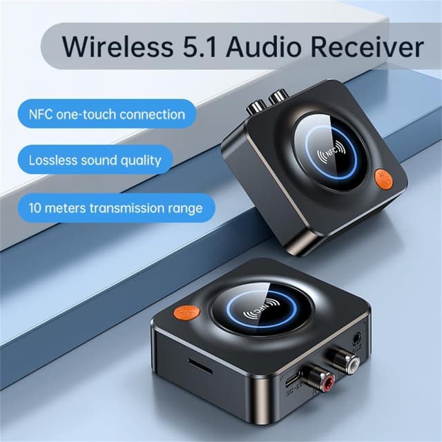 NÖRDIC Bluetooth 5.1-modtager, med NFC, TF-kortslot, 3,5 mm AUX/RCA, Trådløs adapter, lav latenstid til stereoanlæg til streaming af musik til hjemmet