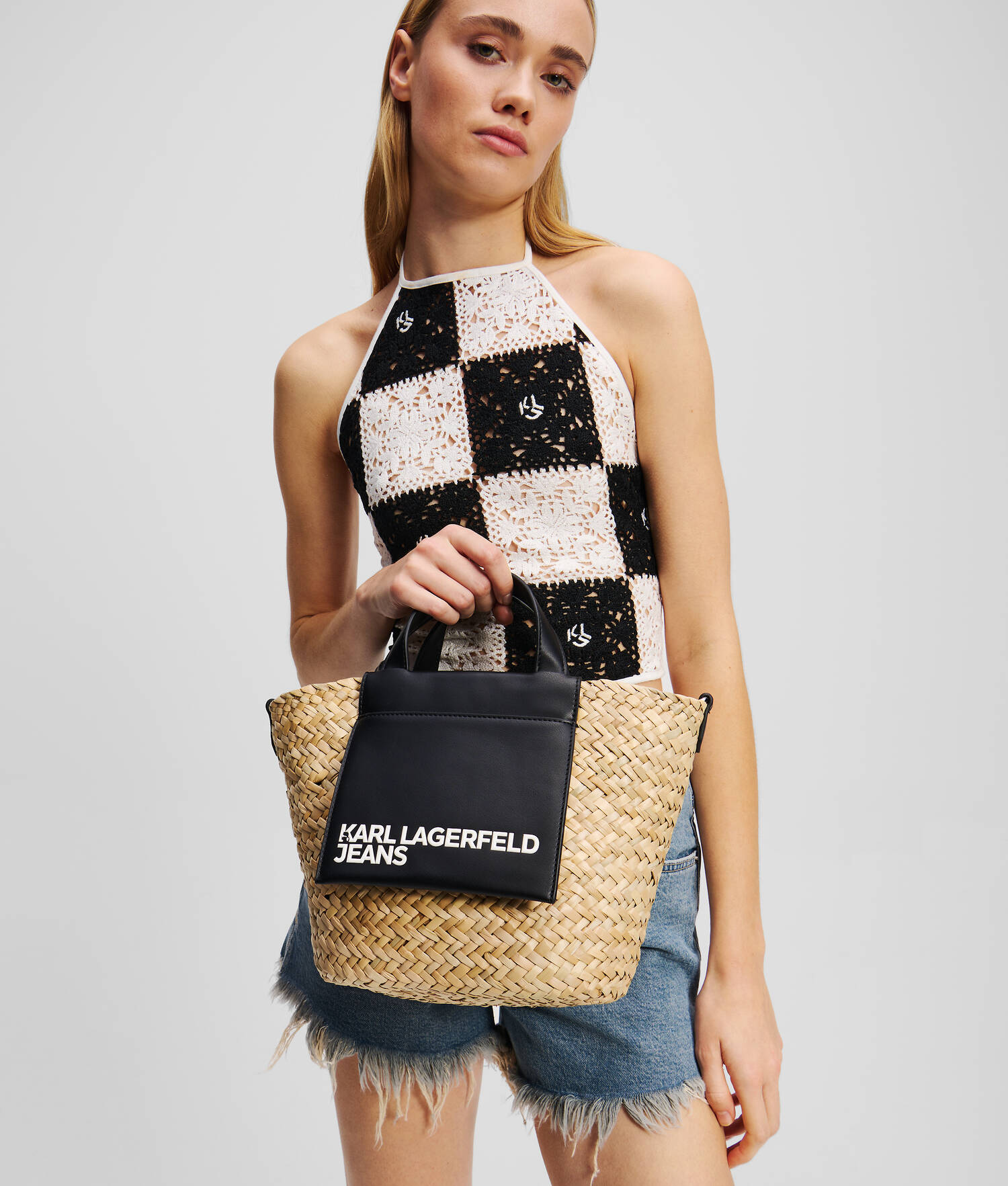 MINI-TOTE BAG EN RAPHIA - Naturel/Noir