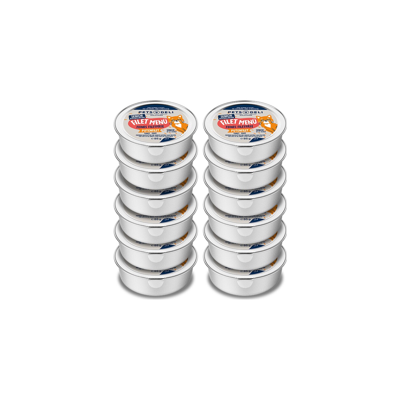 Pets Deli Nassfutter Katze, Senior, Hypocare, Filet Menü Putenfilet 12x85g