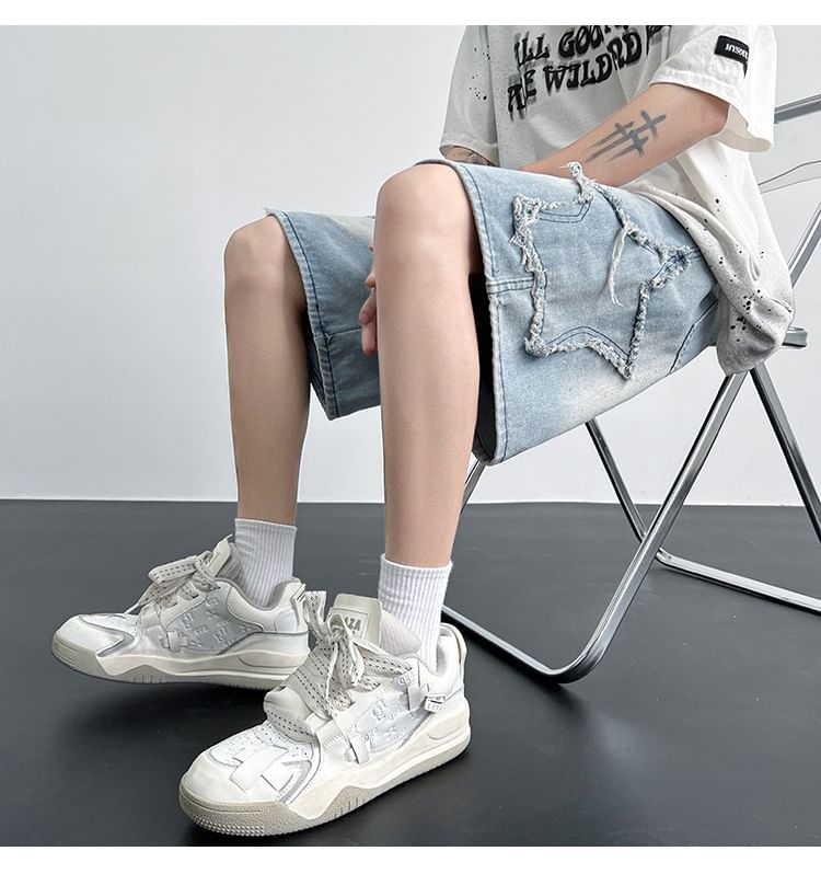 Femilina - Denim shorts met hoge taille en sterrenaccent