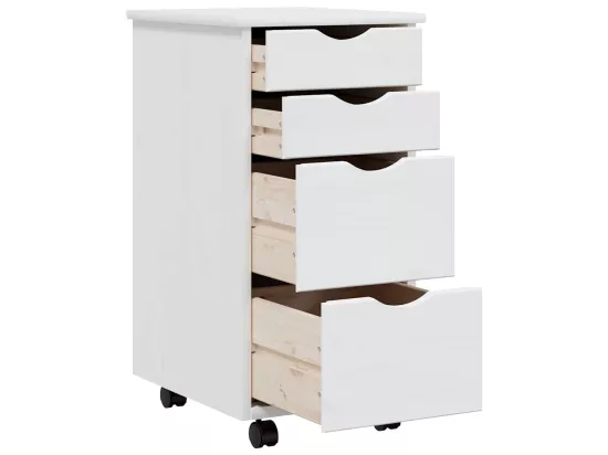 Armoire roulante avec tiroirs MOSS blanc bois de pin solide