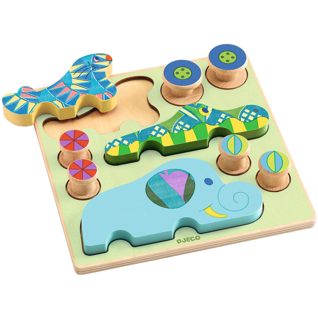 djeco houten puzzel puzz & roll bariolo - 9st
