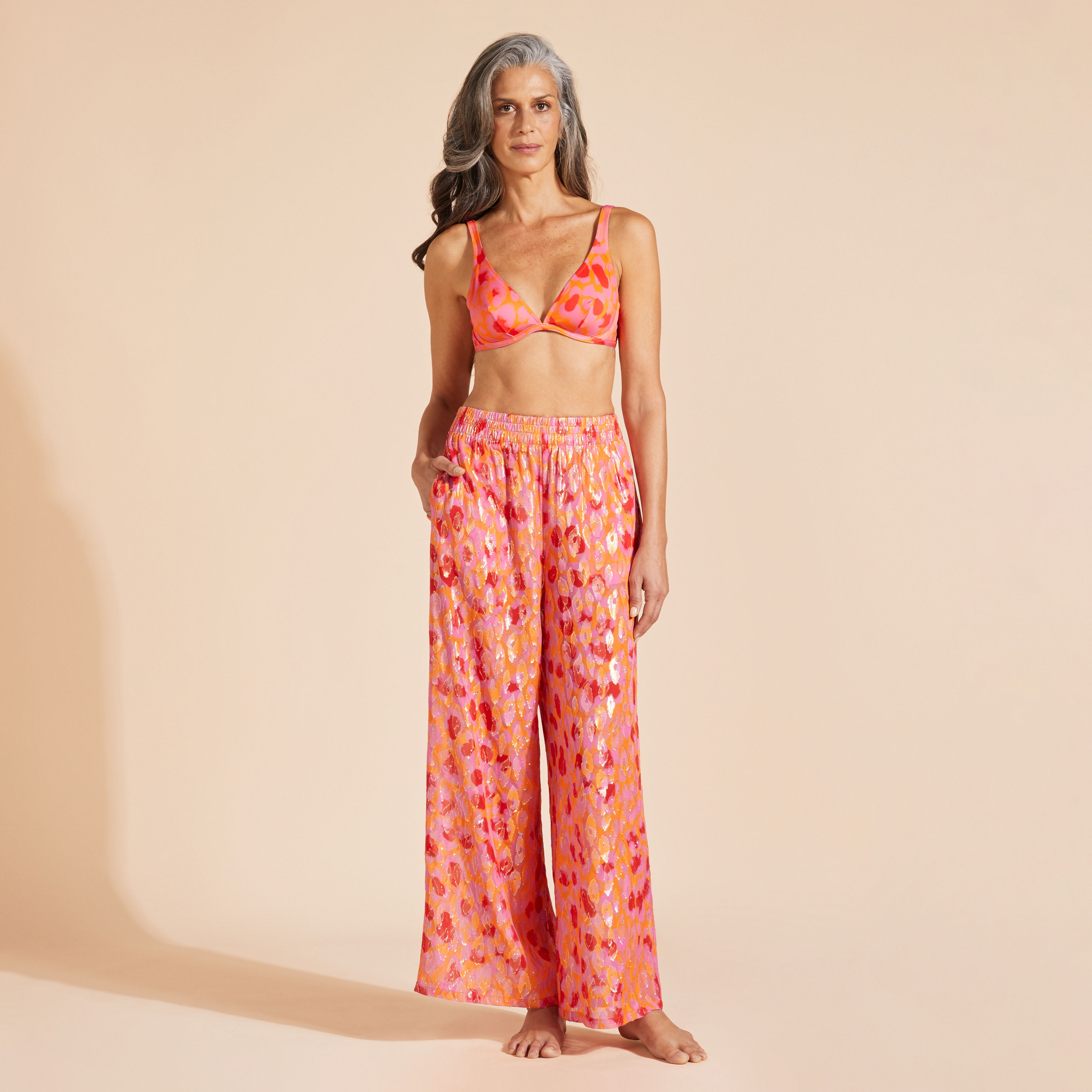 Pantalon Fluide en Soie Femme New Leopard