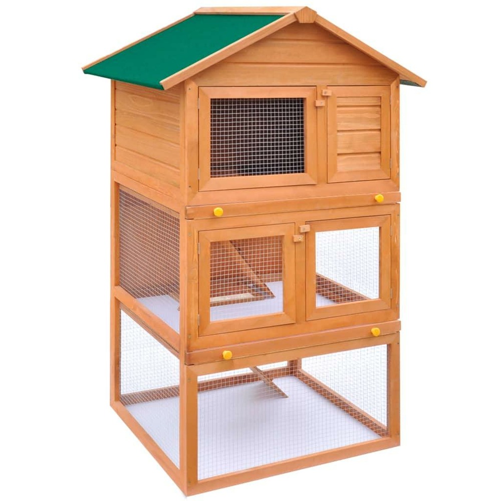 Clapier d'extérieur enclos 80 x 71 x 160 cm pour petits animaux 3 niveau x bois