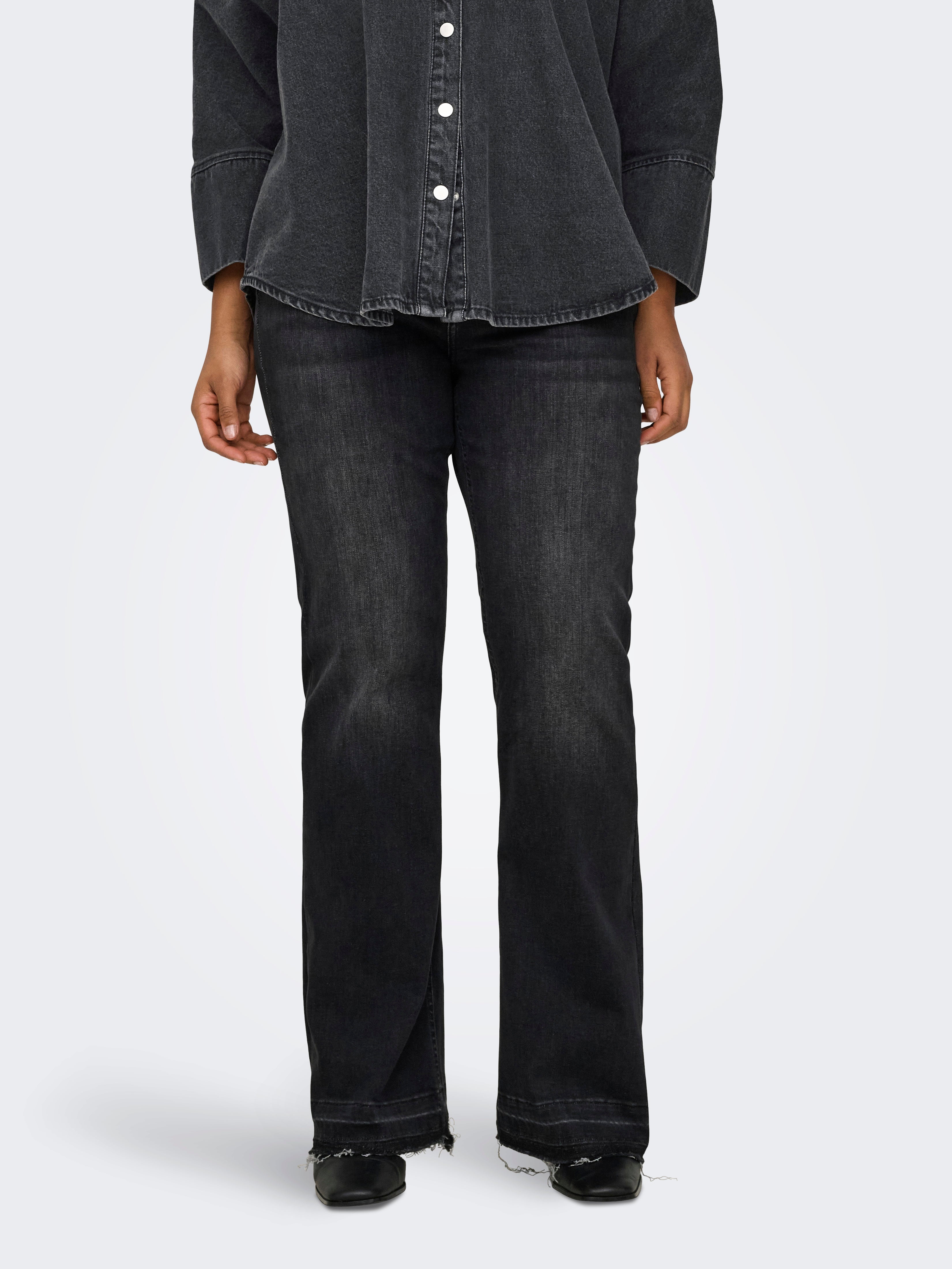 CARWILLY Hohe Taille Ausgestellt Jeans Black Denim