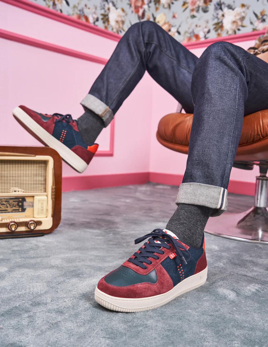 Baskets basses Maxence H - Suède et cuir bordeaux petrole