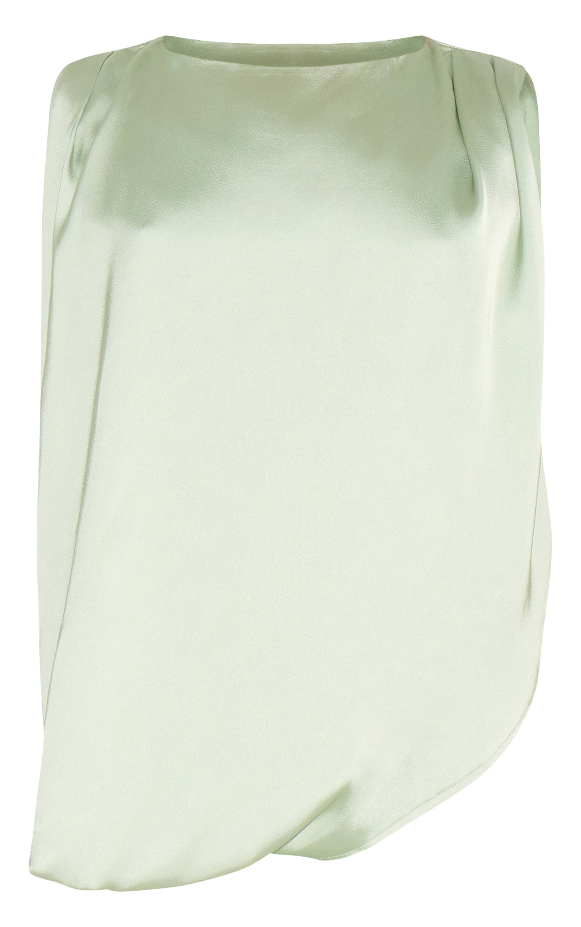 Vert Sauge Robe Moulante Mini En Satin Stretch À Encolure Bateau Avec Drapé Frontal Et Détails Froncés