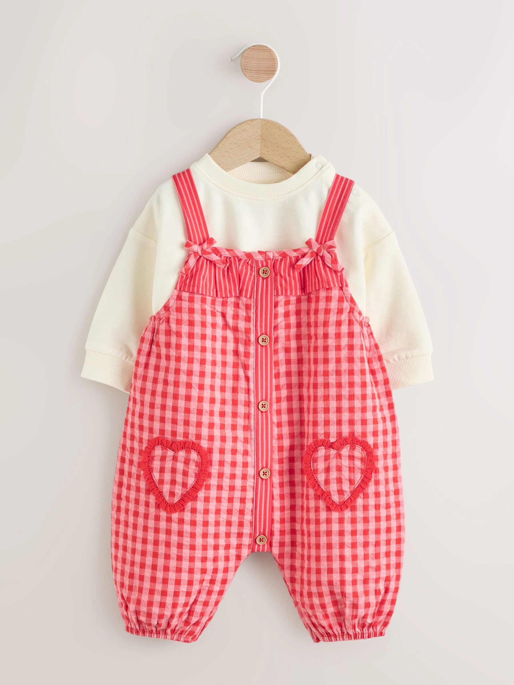 Rood/roze geruit - Baby tuinbroek en bodysuit 2 -delige set (0mnd -2jr)
