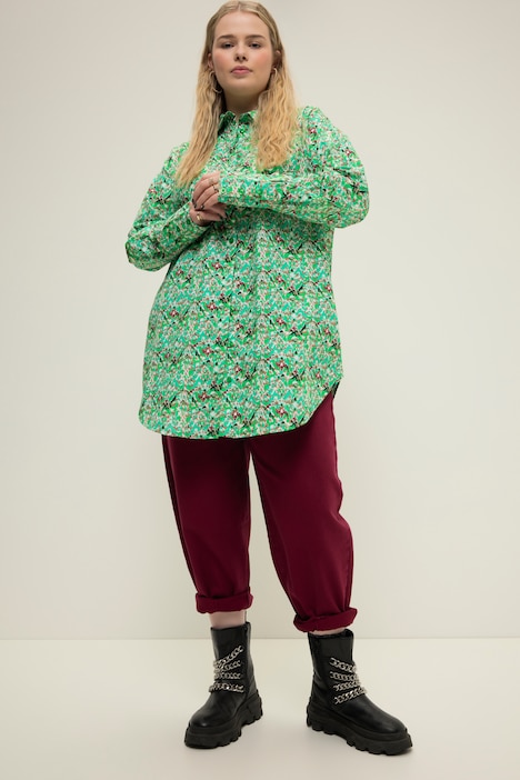 Hemdbluse, oversized, Tribalprint, Knopfleiste, Hemdkragen