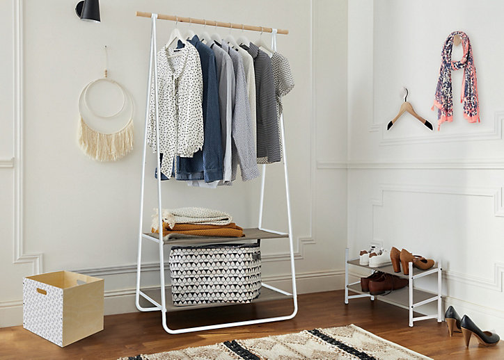 Portant simple avec 2 étagères Trendy H. 171 cm x L. 55 cm blanc et taupe