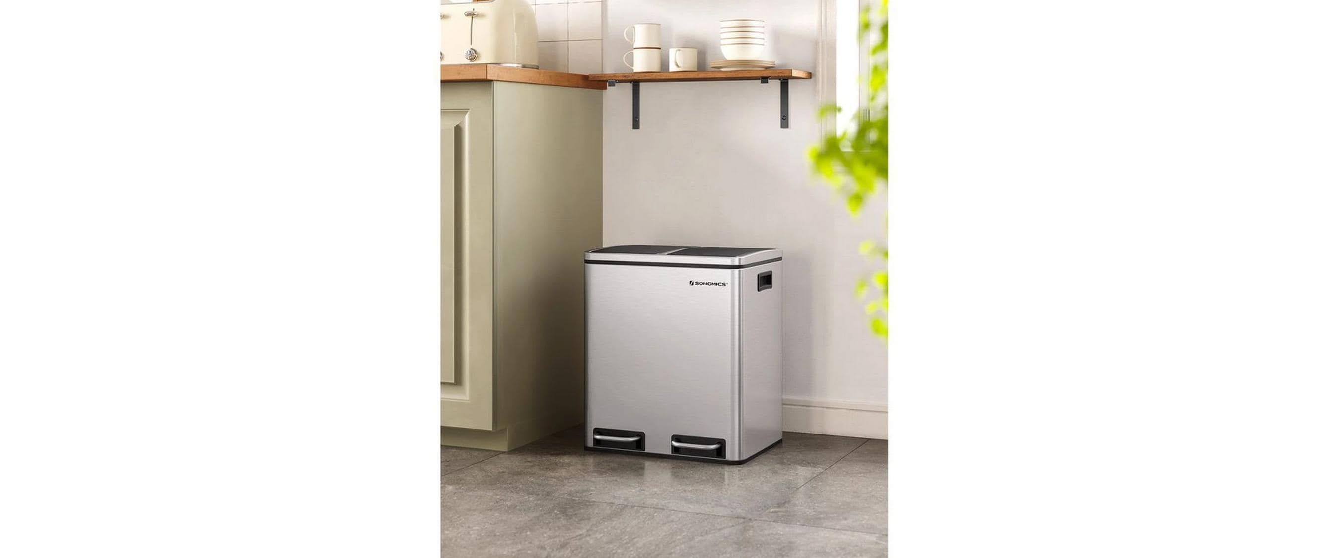 Abfalleimer 30 l, Silber<br>Treteimer mit zwei Fächern