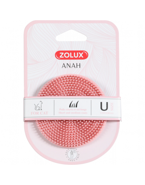 Zolux Anah Cat Rubber Borstel - Kattenvachtborstel - 3x7.7x7.7 cm Pink Wit For Cat. Short And Medium Coats