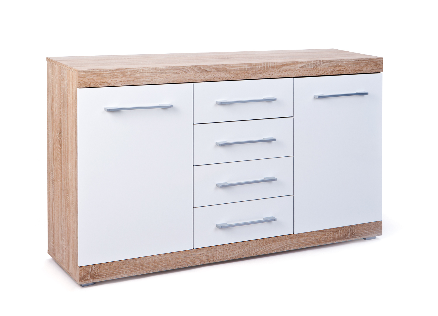 Kommode LUBLIN - weiß - Sonoma Eiche - 155 cm