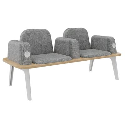 Banquette ILO - 2 places L172xP67cm - blanc - structure chêne clair - tissu gris chiné