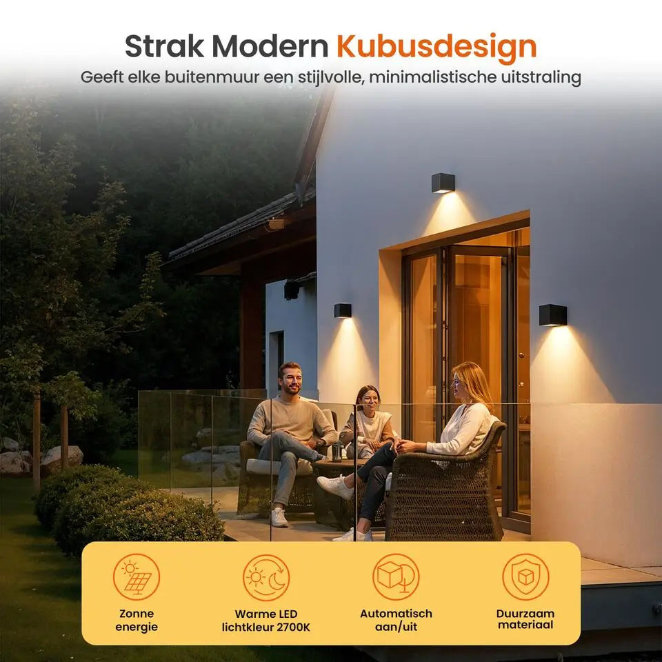 Goliving Solar Kubus Wandlamp - Solar Tuinverlichting - Zwart