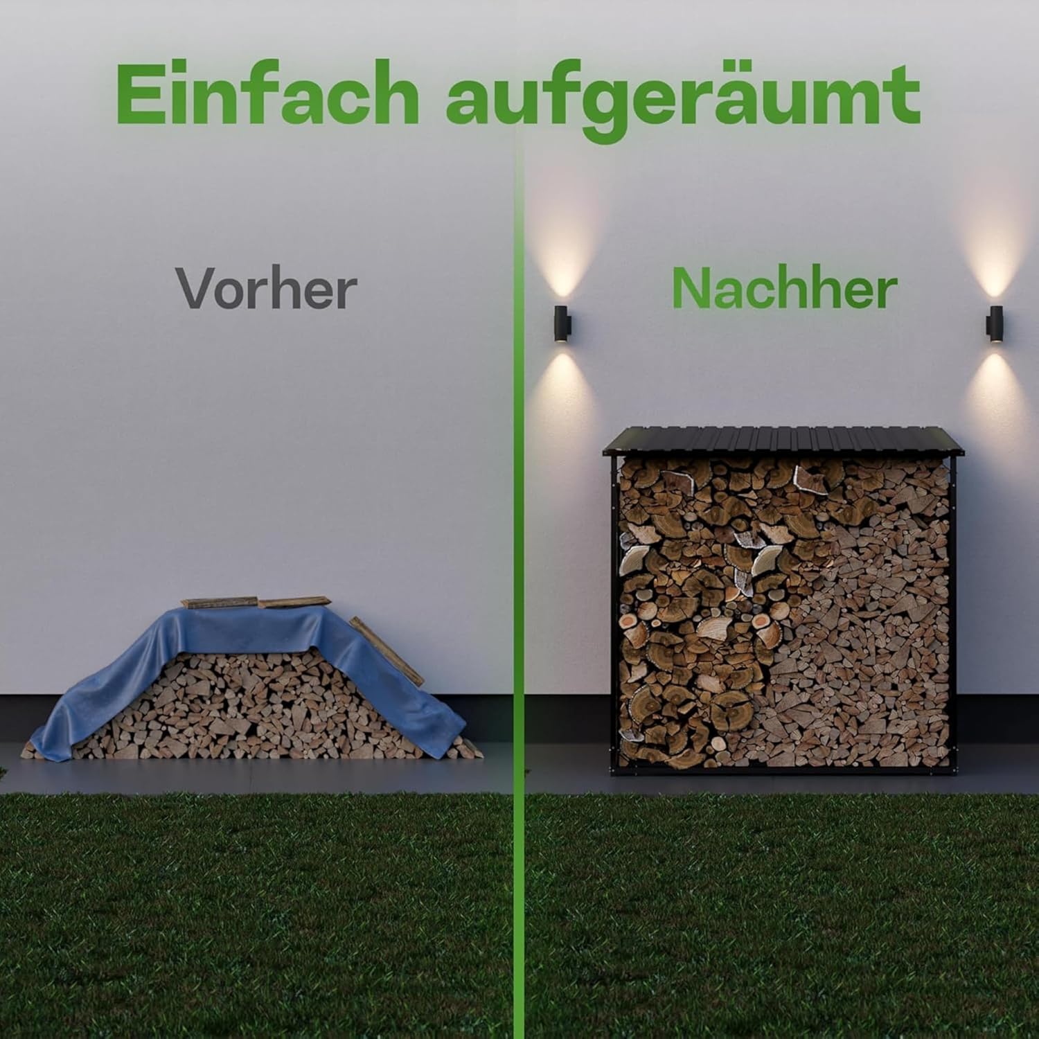 Gartenzeit® Kaminholzregal Außen XXXL 186x105x185cm – 3,45m³, 5,25SRM, Metallrahmen 30x30mm, Metalldach, feuerverzinkt, 105cm tief, Brennholzregal Holzstapelhilfe Holzunterstand Außen