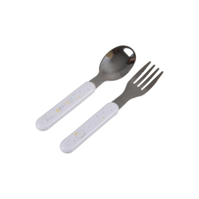 SET 2 COUVERTS INOX ET PLASTIQUE FOURCHETTE ET CUILLERE