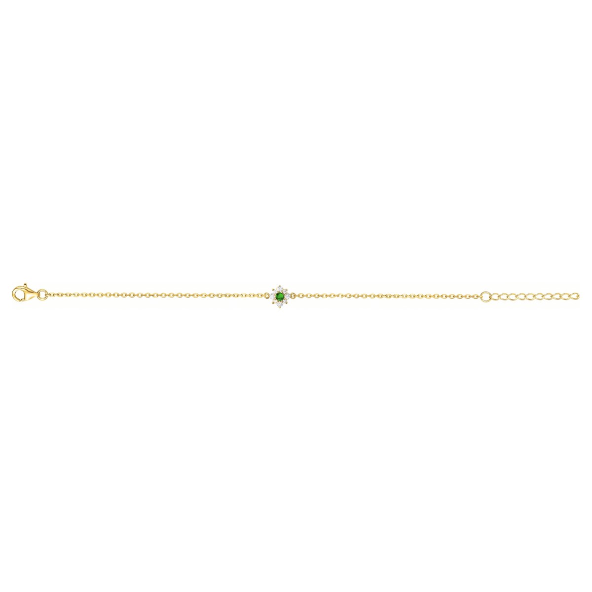 Bracelet souple mono-motif en Plaqué Or avec oxyde de zirconium vert emeraude