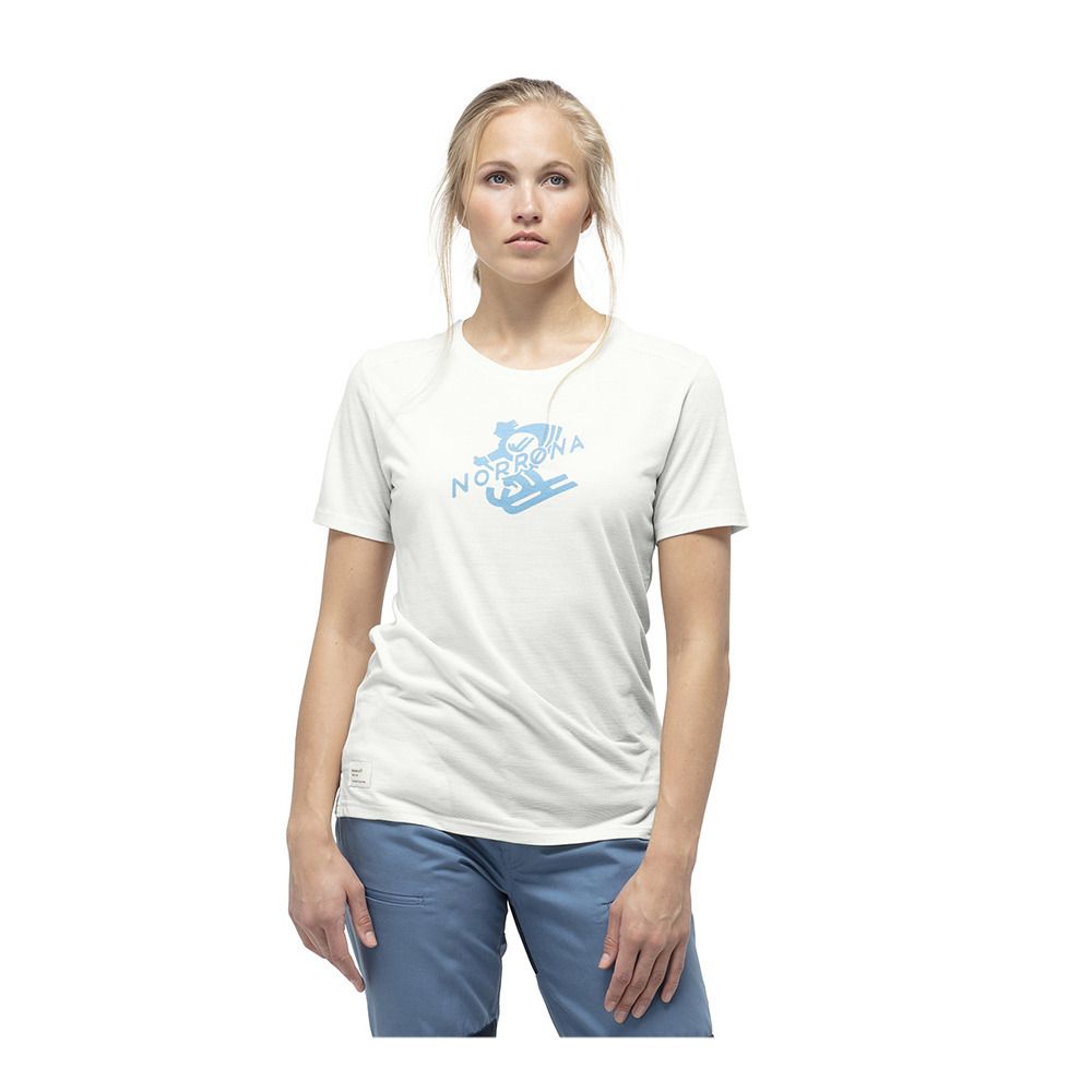Norrona SVALBARD WOOL - Tee-shirt Femme ecru/heritage blue