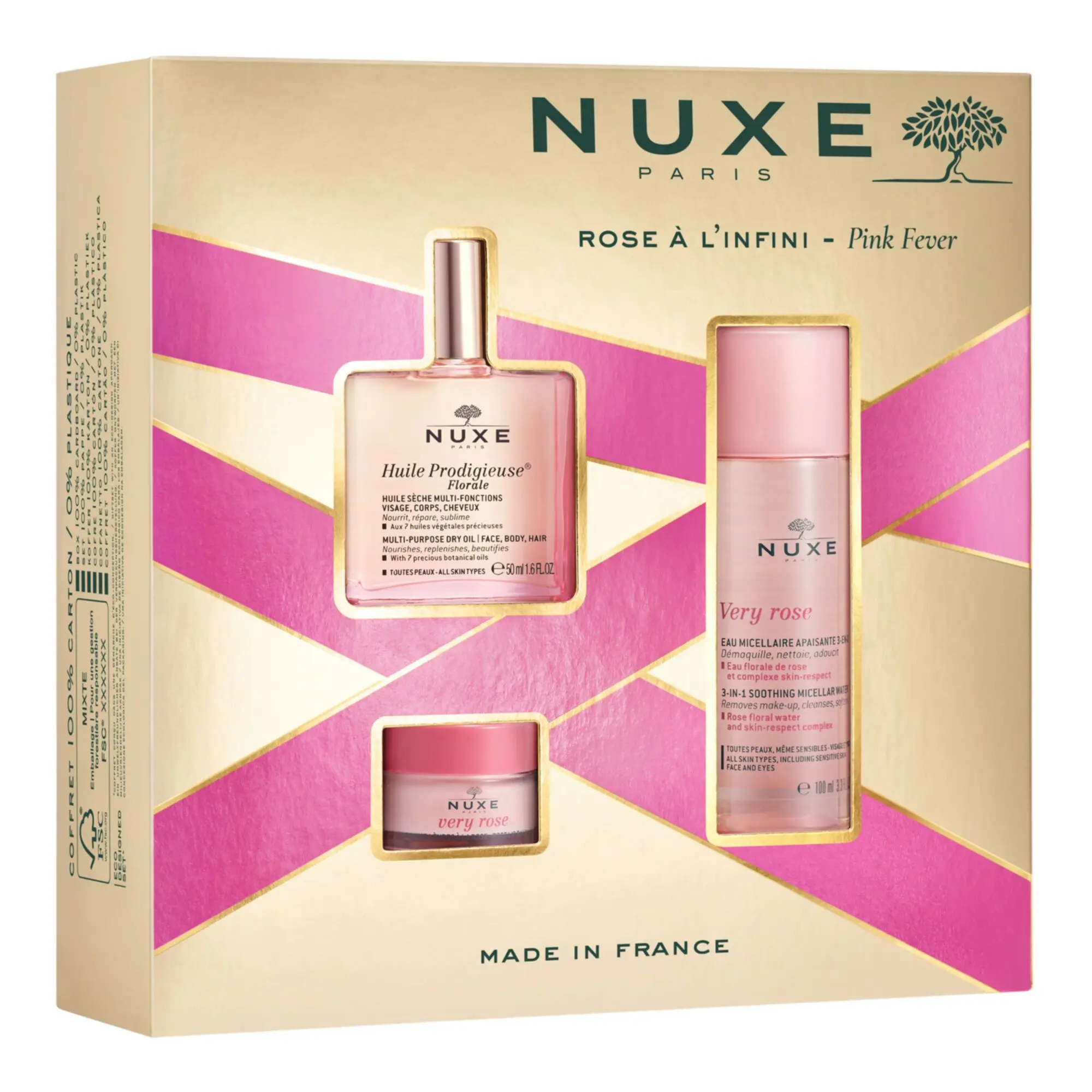 Nuxe - Coffret Rose à L'Infini Huile Prodigieuse, Eau Micéllaire & Baume à Lèvres- Femme