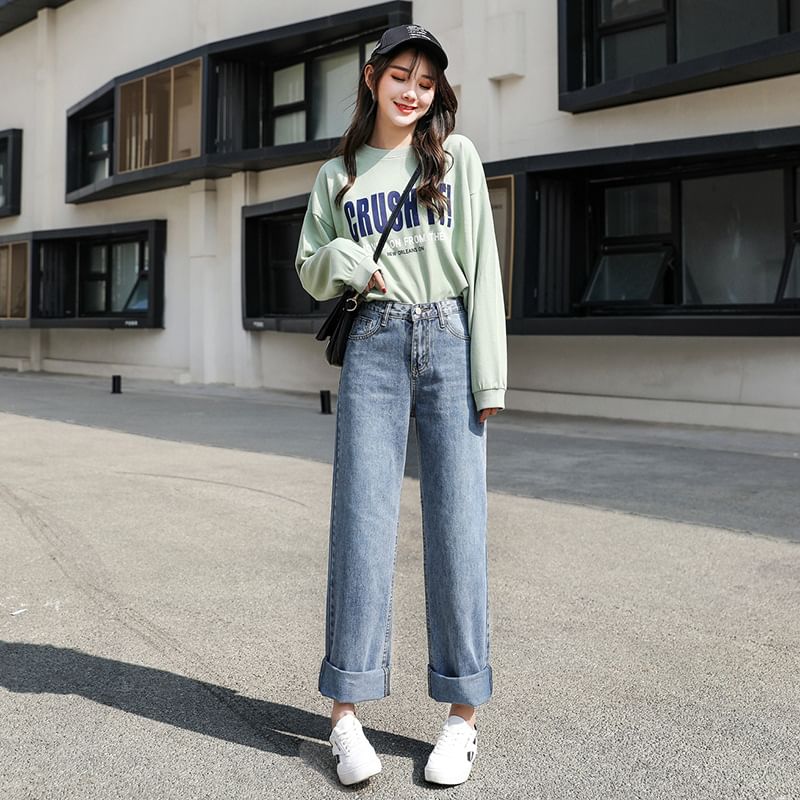 Denimot - Hoge taille gewassen losse jeans