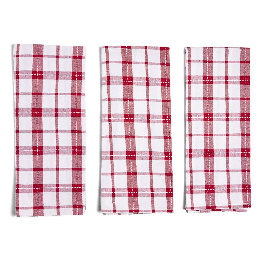 Lot de 3 torchons coton à carreaux rouge et blanc 50x70cm