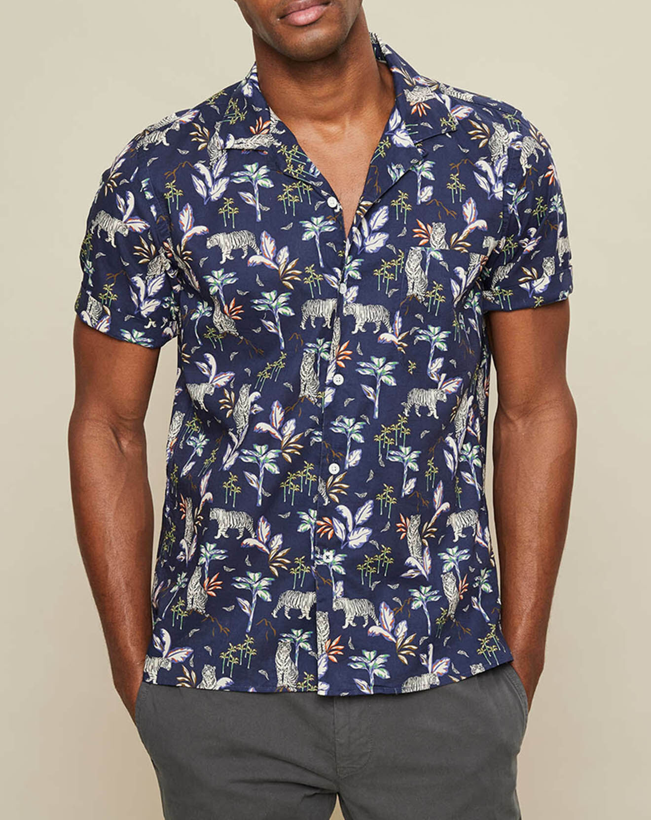 Hartford Chemise slim Slam imprimée jungle bleu marine