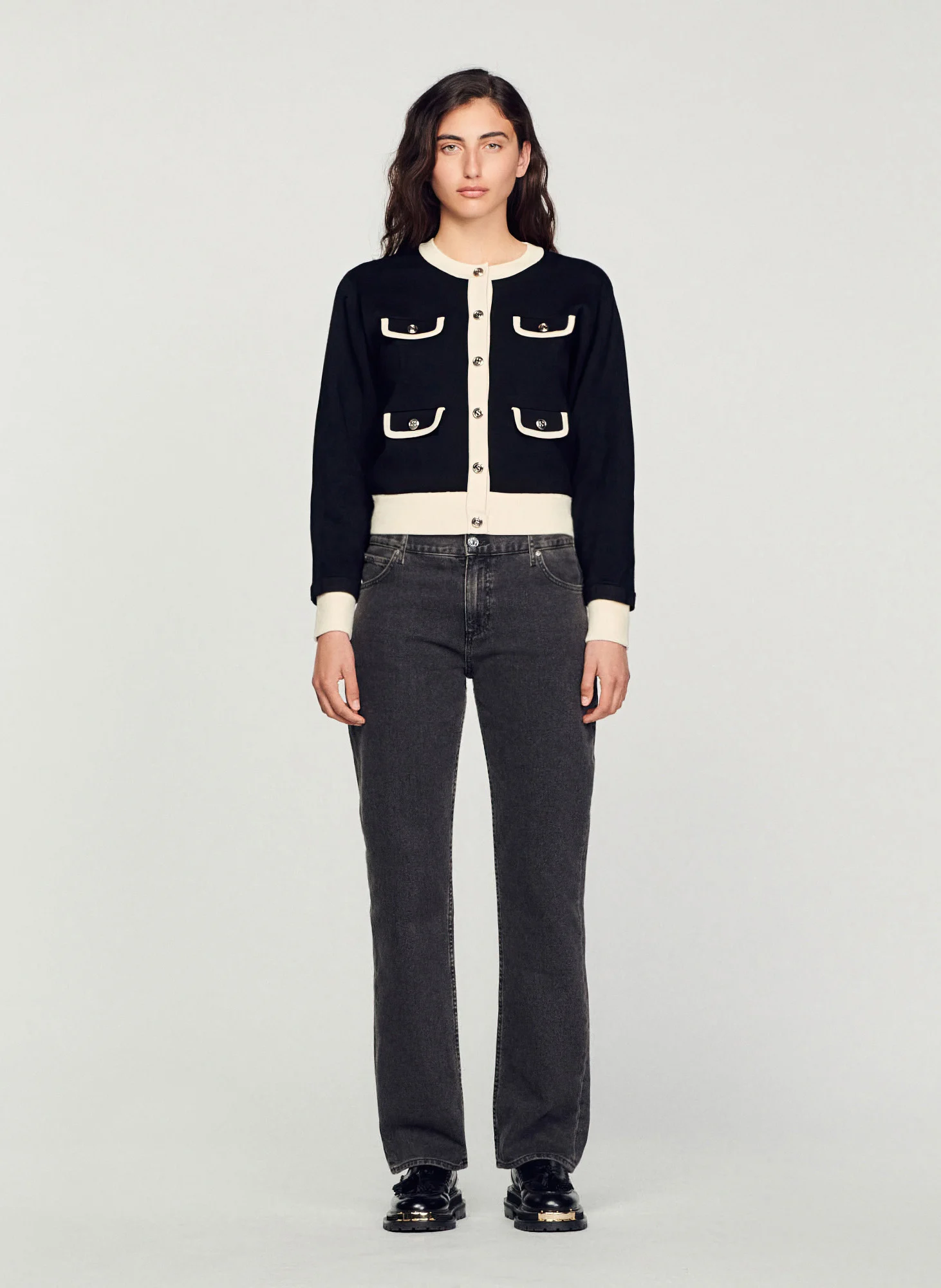 Cardigan col rond droit | Noir