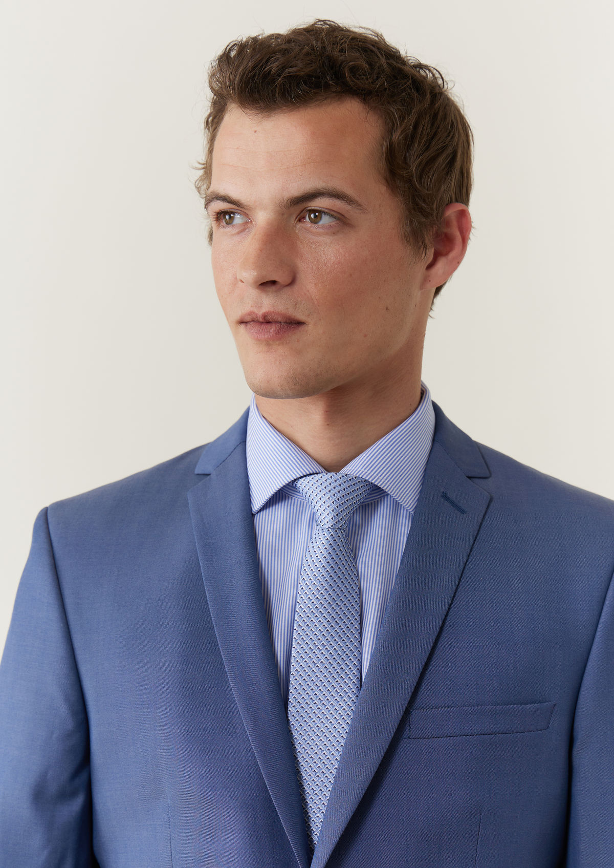 Costume 2 pièces Slim en laine unie bleu azur