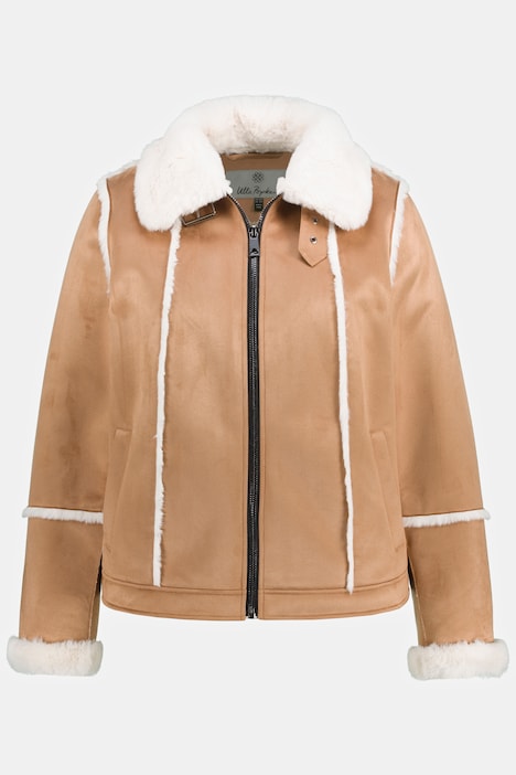 Pilotenjacke, Veloursleder-Optik, kuscheliges Webfell