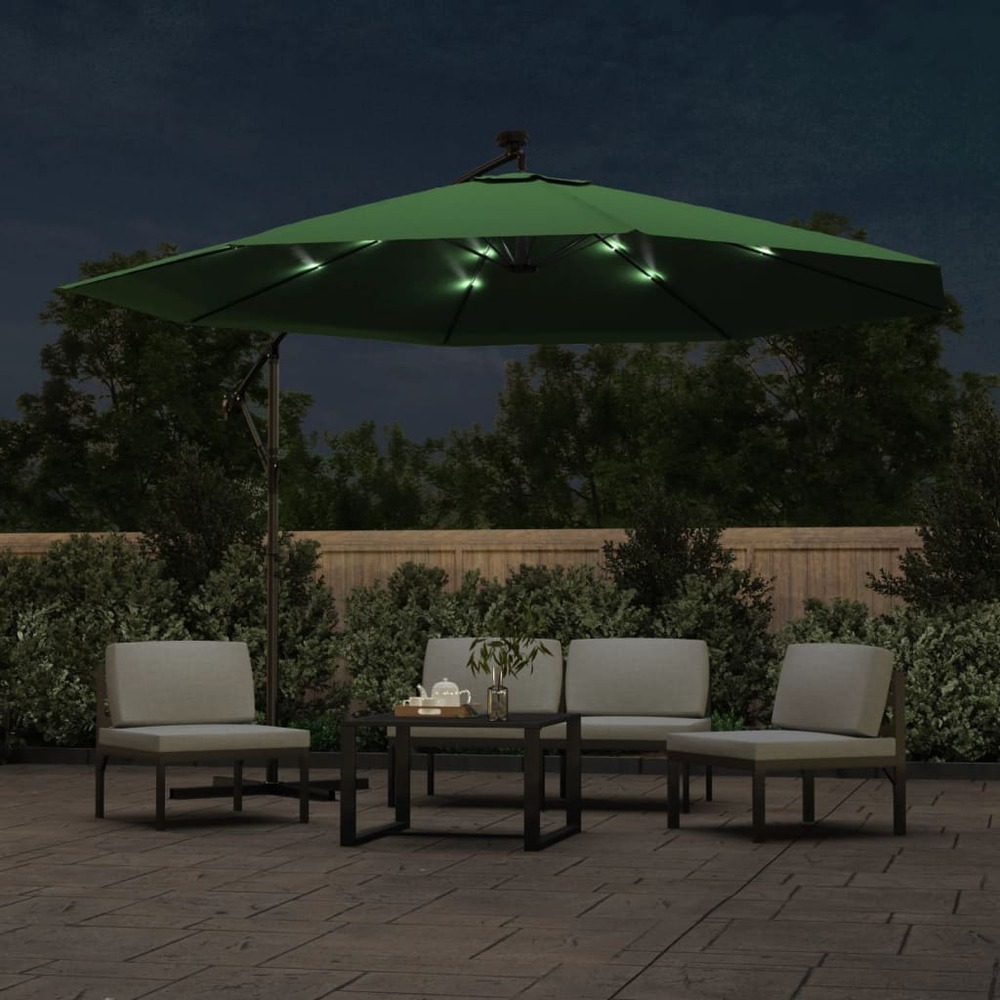 Parasol meuble de jardin en porte-à-feux et poteau métallique 350 cm vert