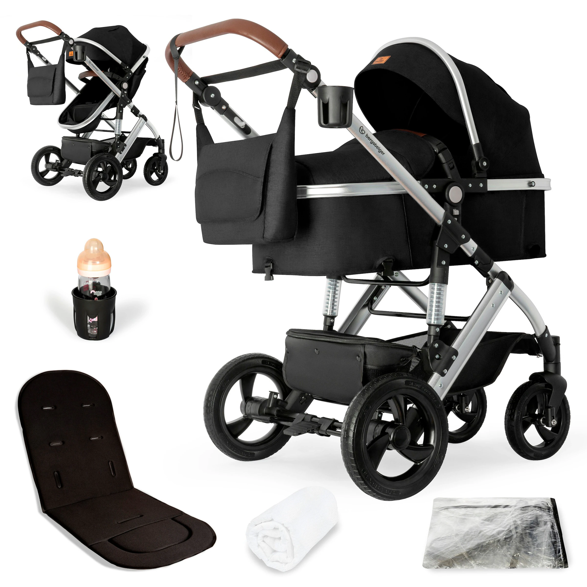Bergsteiger Kinderwagen Nizza black | Gestell: silver
