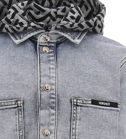 Versace Denimjakke m. H?tte - Blåe Medium m. Gråmeleret/Sort