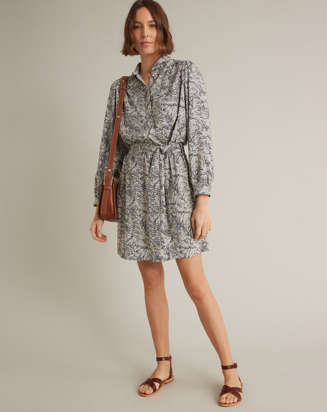 Cyrillus Robe-chemise imprimée Graphic Leaves bleue