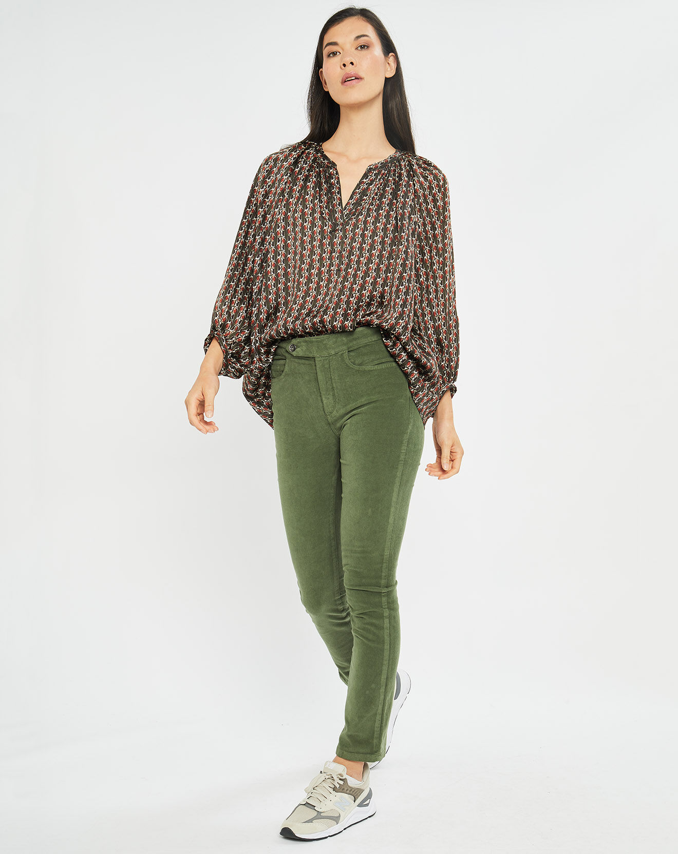 Lauren Vidal Blouse satinée Ciara imprimée forest kaki/marron