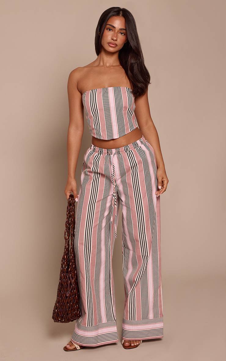 Rose Bébé Haut Bandeau À Rayures Roses En Lin Petite Taille Coordonné