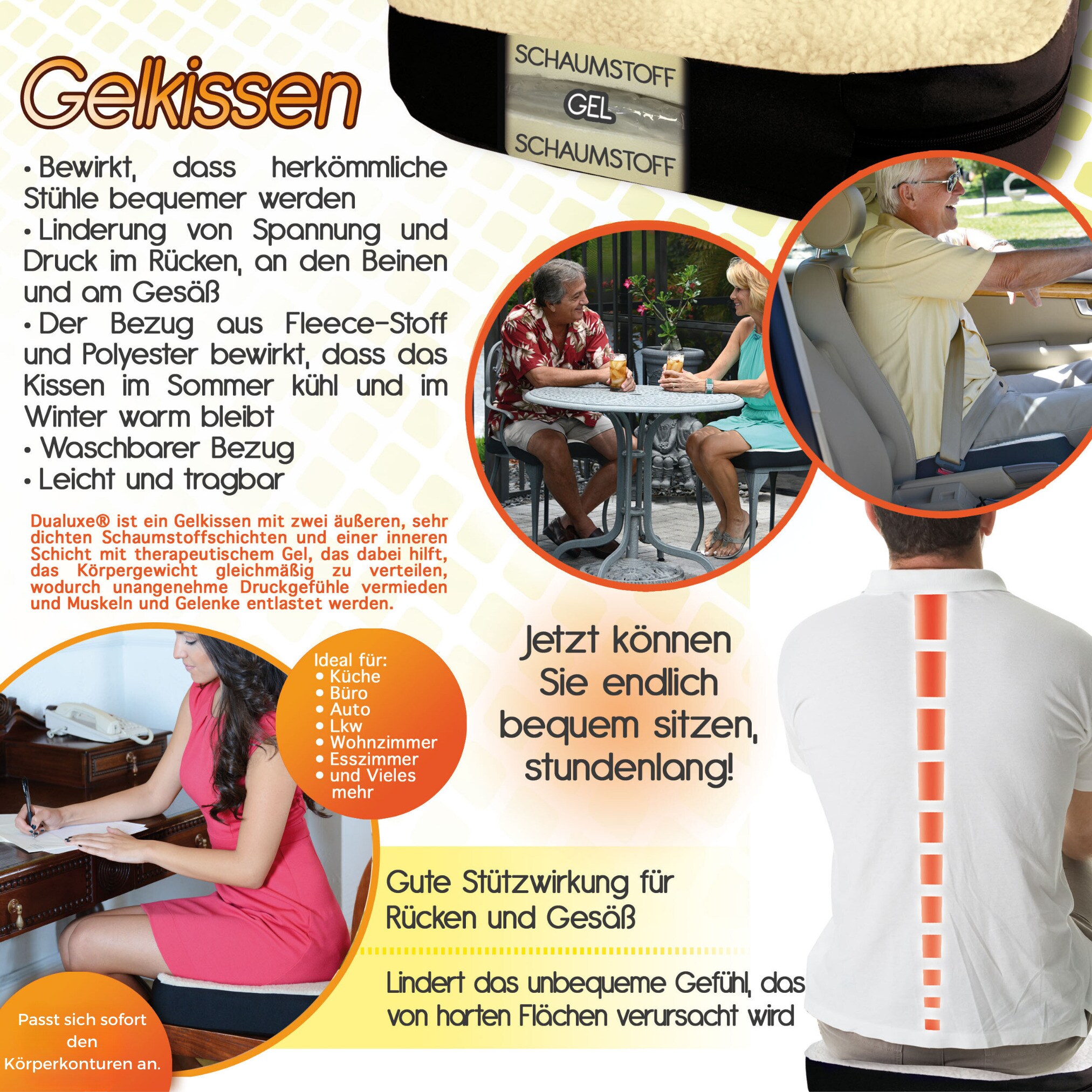 Best Direct® Sitzkissen, Gelkissen zum sitzen, Autositzkissen, Sitzerhöhung Dualuxe