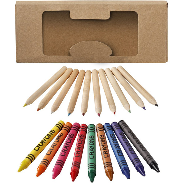 EgotierPro 106788 - Kit de crayons et crayons gras colorés 19 pièces Lucky