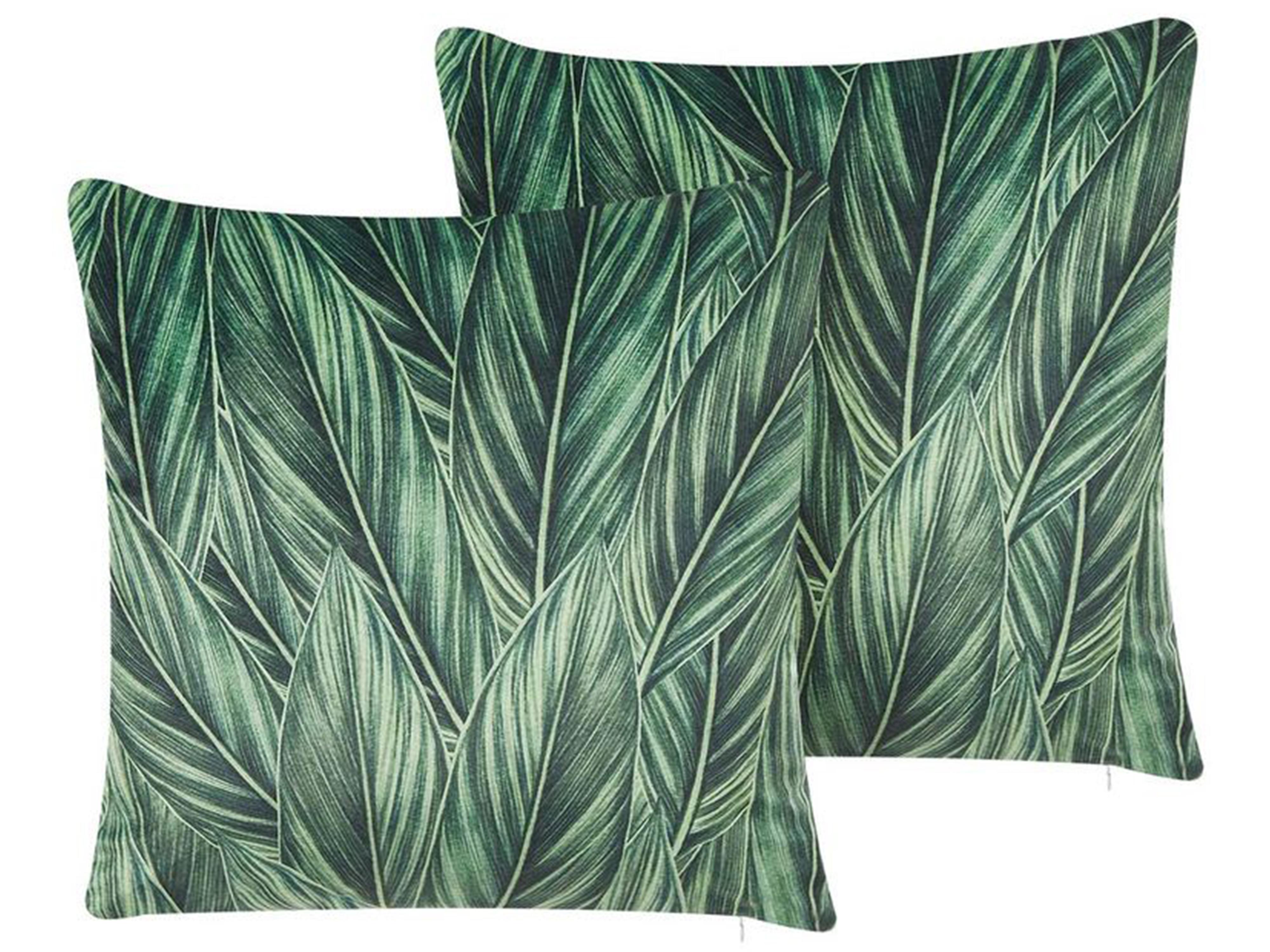 Set van 2 sierkussens DIASCIA Fluweel 45 x 45 cm Groen bladpatroon