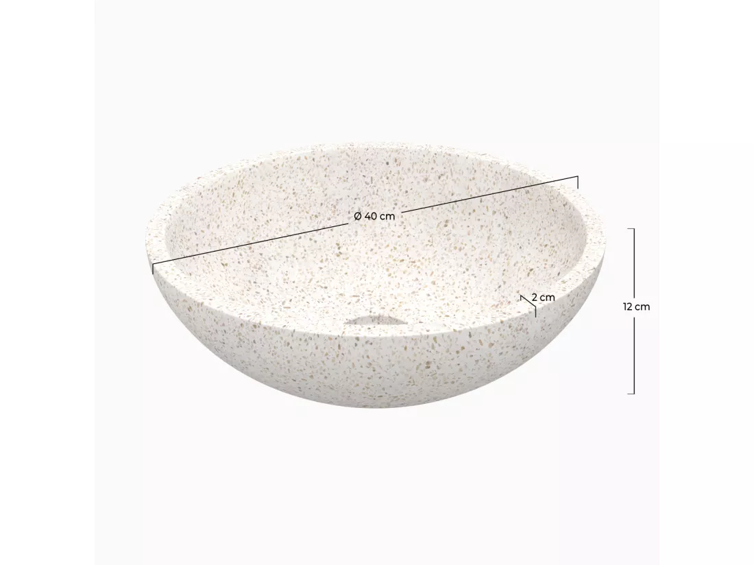 Vasque ronde en terrazzo blanc - Lyséa
