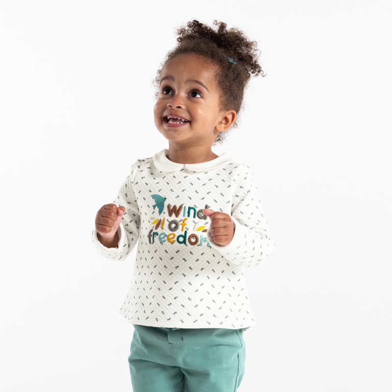 Sweat molleton matelassé imprimé nature bébé fille