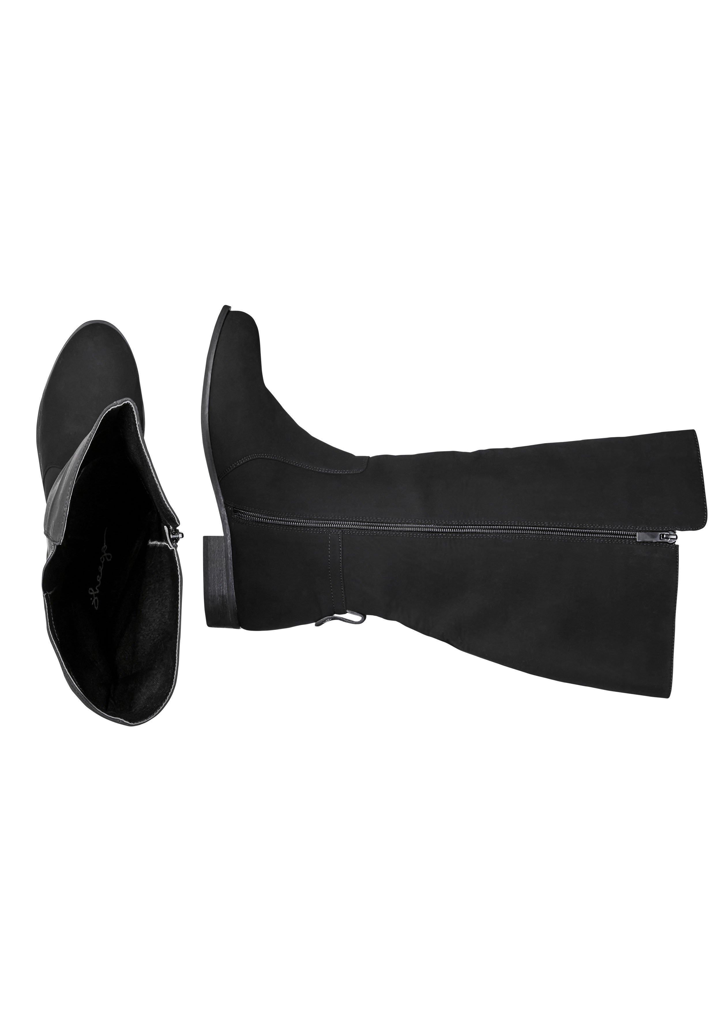 Weitschaftstiefel mit Stretcheinsatz, Velourslederimitat