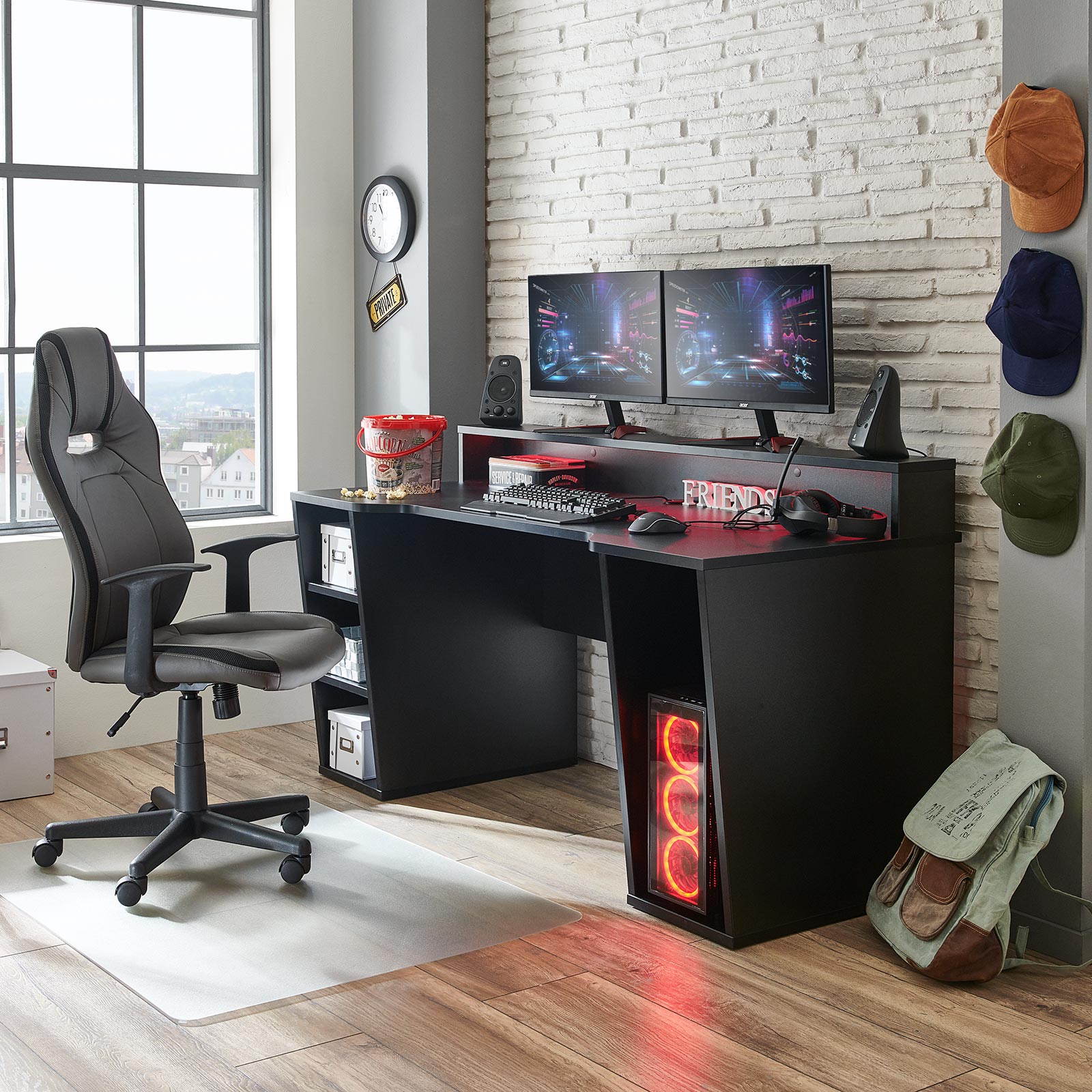 Gamer-Schreibtisch - schwarz matt - 160 cm