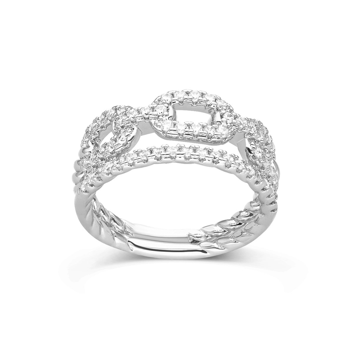Bague Argentée Anneau Et Maille Sertie