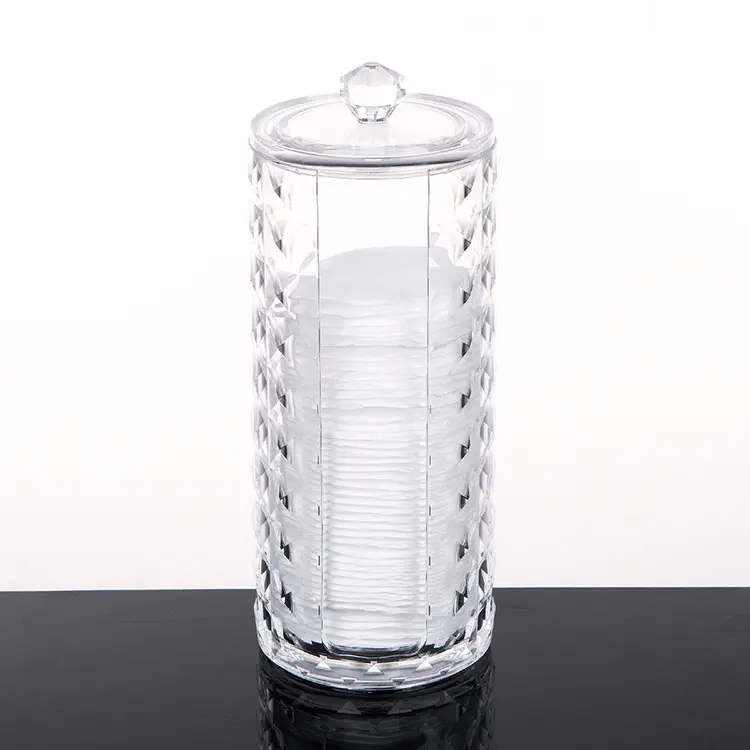 (Ø7cm) Acryl Wattepad Spender Beauty Make Up Organizer Aufbewahrungsbox mit Deckel - Transparent