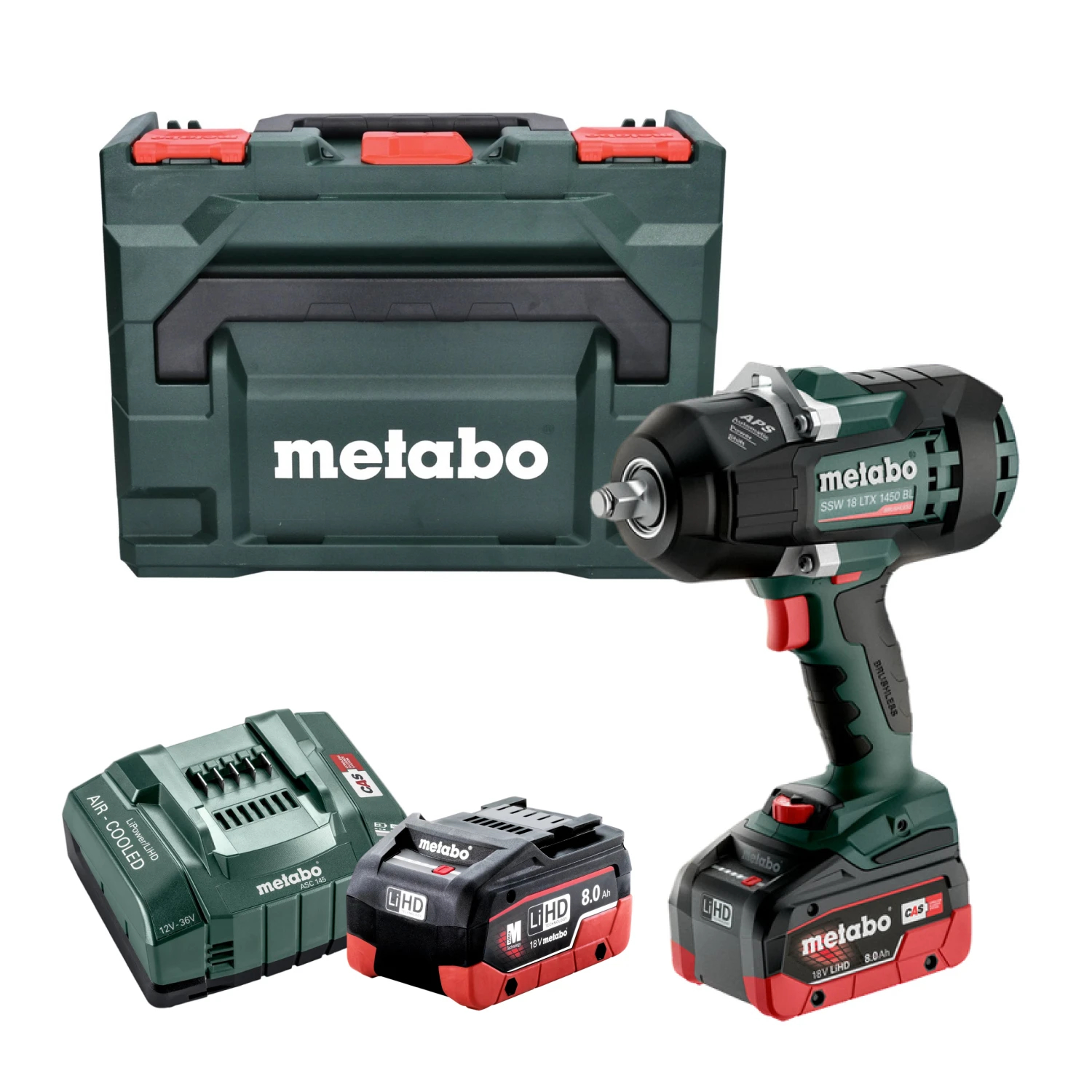 Metabo SSW 18 LTX 1450 BL 18V Li-ion Accu Slagmoersleutel set (2x8.0Ah LiHD accu) in Metabox